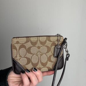 Coach Vintage Y2K Brown Signature Canvas and Leather Wristlet Mini Bag